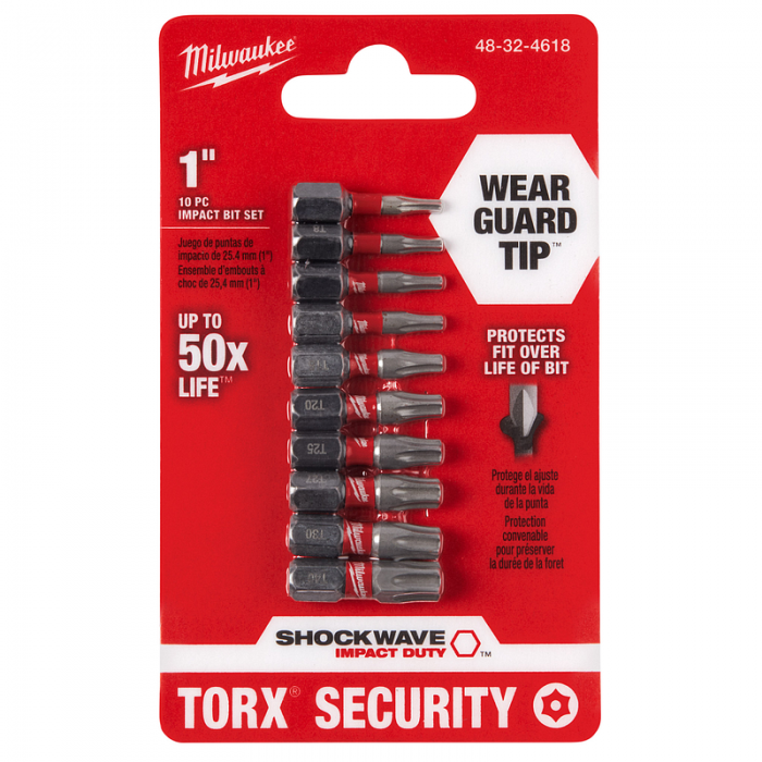 JUEGO MILWAUKEE 48324618 DE BROCAS DE SEGURIDAD SHOCKWAVE TORX  10 PIEZAS  image number null