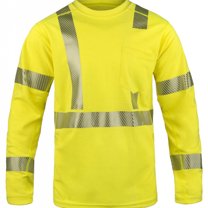 PLAYERA LAKELAND DE ALTA VISIBILIDAD AMARILLO LIMA MANGA LARGA CUELLO REDONDO CINTAS REFLEJANTES PLATA 2 IN TXL  image number null