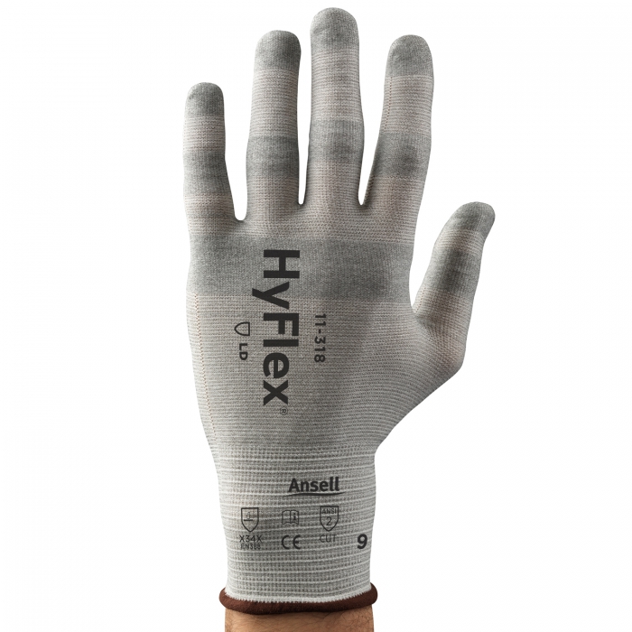 GUANTE ANSELL HYFLEX ANTIESTATICO FORRO DYNEEMA DIAMOND SPANDEX NYLON Y CARBONO GRIS CAL 18 T7  image number null