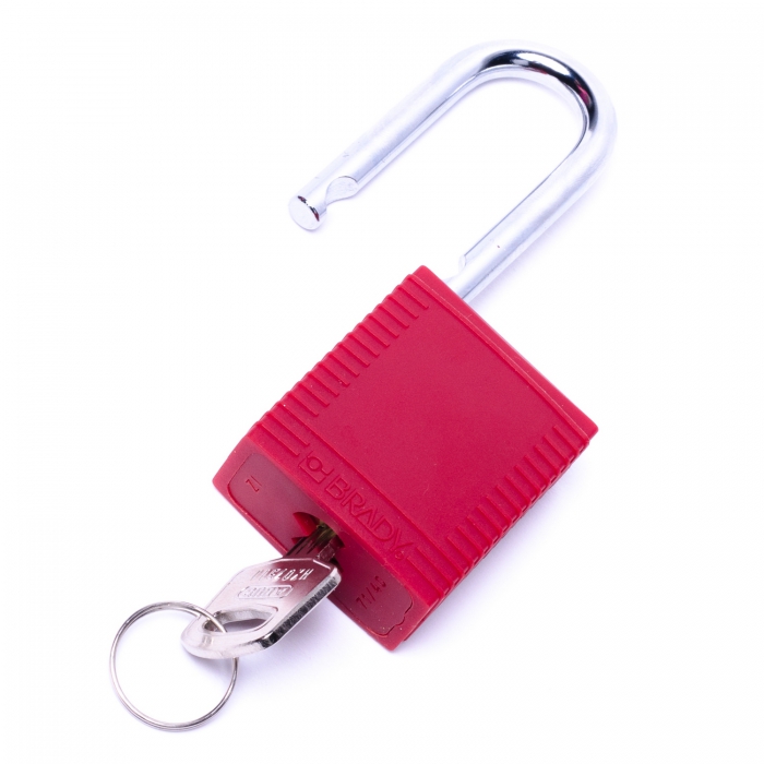 CANDADO BRADY DE PLASTICO ROJO 6 PERNOS ARCO DE 1 1/2 I  image number null