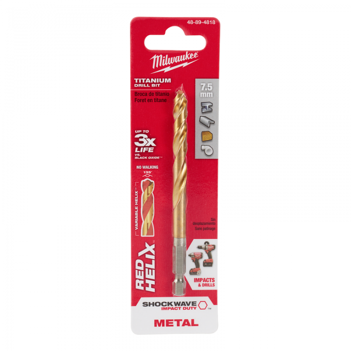BROCA MILWAUKEE 48894818 METRICAS DE TITANIO SHOCKWAVE RED HELIX 7.5MM  image number null