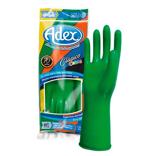 GUANTE ADEX CLASICO COLORS DE LATEX VERDE GRABADO T9  image number null
