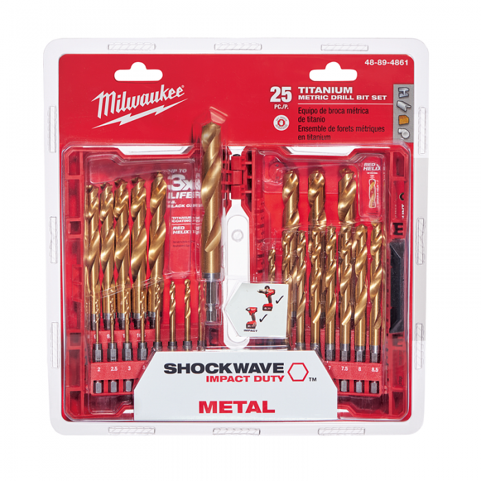KIT JUEGO DE BROCAS MILWAUKEE 48894861 METRICO DE TITANIO SHOCKWAVE RED HELIX 25 PIEZAS  image number null
