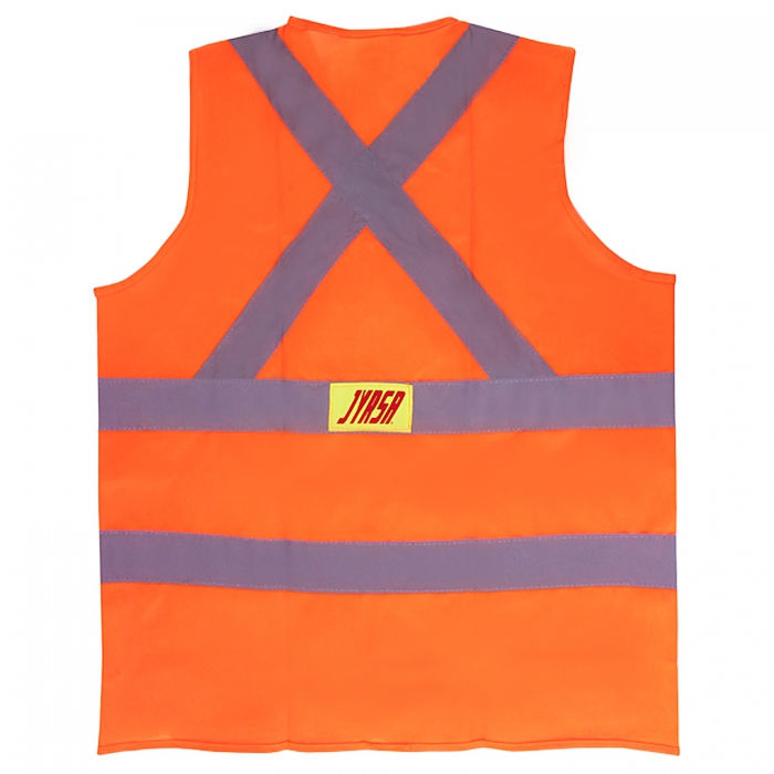 CHALECO JYRSA 100% POLIESTER NARANJA ALTA VISIBILIDAD C/CINTAS REFLEJANTES GRIS T-M  image number null