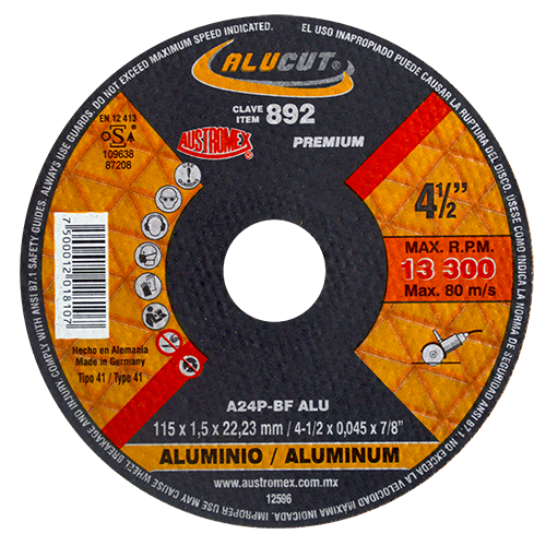 DISCO AUSTROMEX 892 PARA CORTE DE ALUMINIO TIPO 41 DIMENSION 115X1.5X22.2 ESPECIFICACION A24PBF ALU #  image number null
