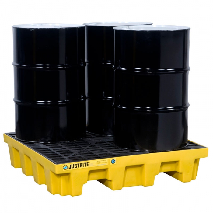 TARIMA ECOLOGICA JUSTRITE DE POLIETILENO RECICLADO AMARILLO 73 GAL P4 TAMBORES CON DRENAJE  image number null