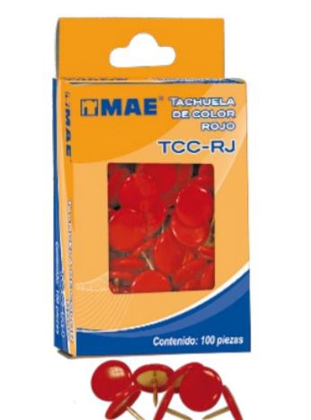 TACHUELAS MAE TCCRJ DE COLOR ROJO CON CUBIERTA PVC CAJA CON 100 PZAS  image number null