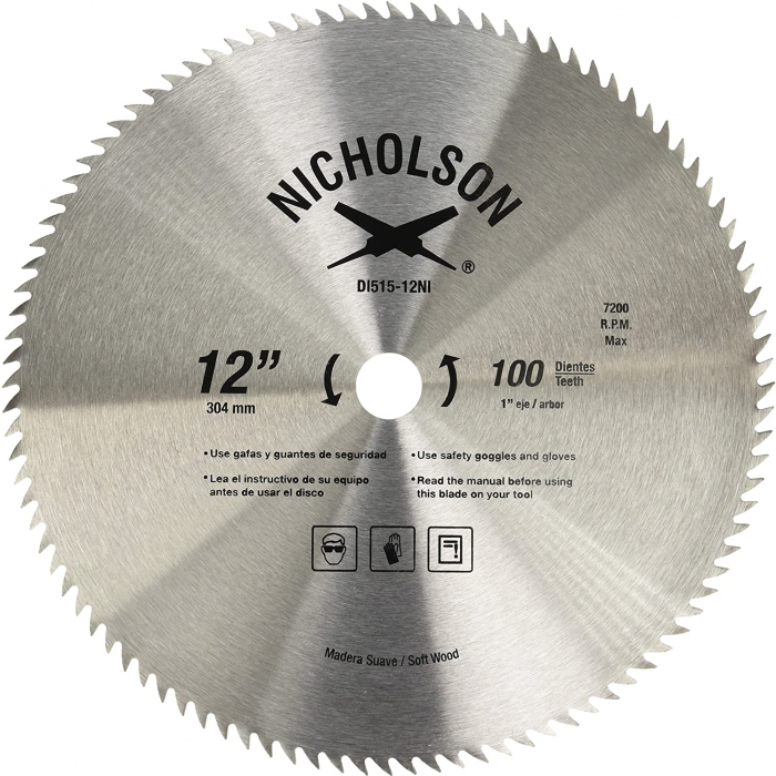 DISCO NICHOLSON DI51512NI SIERRA MADERA 12 IN 100 DTES EJE 1 IN  image number null