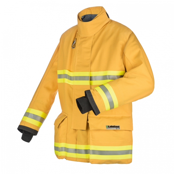 CHAQUETON DE BOMBERO LAKELAND A10 ATTACK NOMEX AMARILLO 7.5 OZ BARRERA STEDAIR 3000 FORRO Q-8 C/CINTA REFLEJANTE AMARILLO/PLATA T-M  image number null