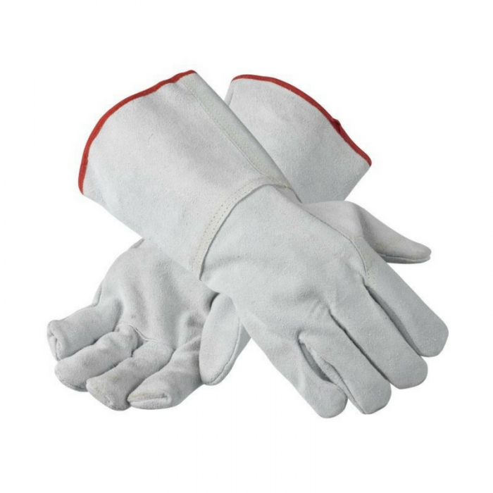 GUANTE PSOLDADOR ANSELL DE CARNAZA GRIS DE 36 CM DE LARGO COSIDO CHILO DE ARAMIDA PTIENDA T10  image number null